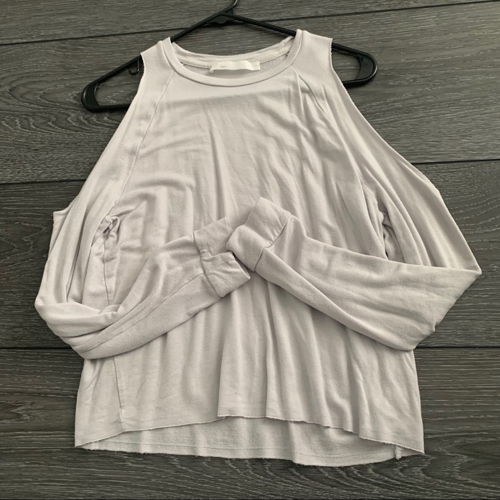 Light grey open shoulder long sleeve top